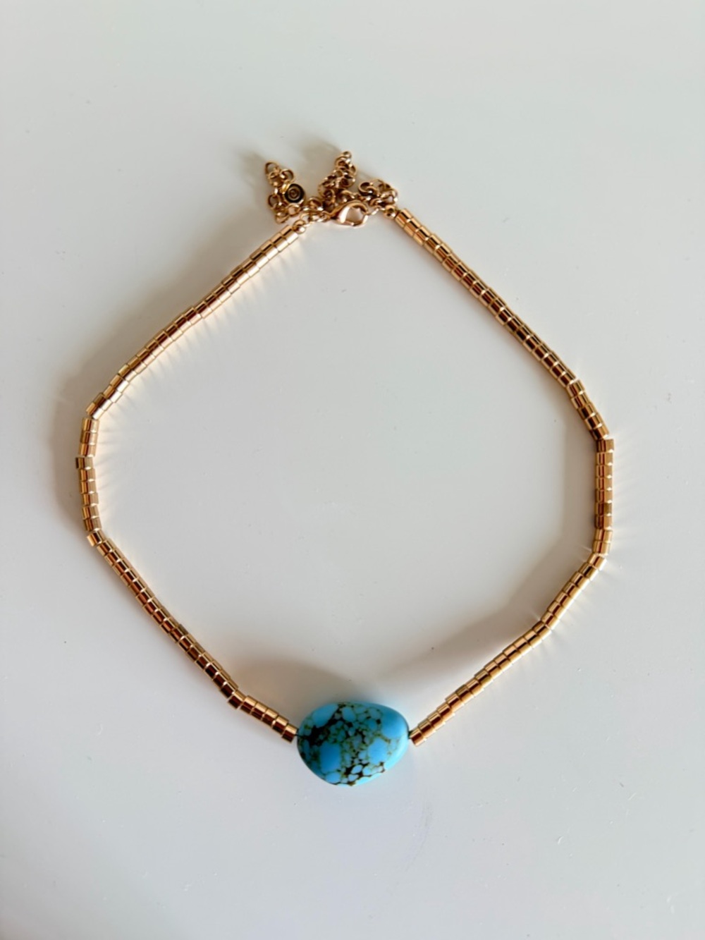 Source Unknown Gold Bead Necklace with Turquoise Stone